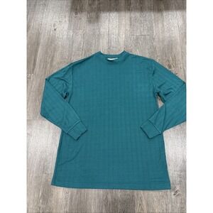 Vintage Irvine Park Mens Large Teal Green Ribbed Velvet Long Sleeve Mock Neck